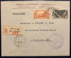 Océanie Lettre Recommandée TAHITI 1939 N°94 & 116 Oblitérés De Papeete Pour PARIS + Cachet De Censure Violet TTB - Cartas & Documentos