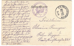 WWI Spincourt 1918 Feldpost Königl.Preuss.Etappen Sammel-Komp.Nr.5 AIGLE Violet + K.D. FP No 92 - Spincourt