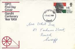 UK 1969 Cardiff Wales Mahatma Gandhi FDC Cover - Mahatma Gandhi