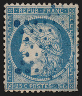 France N°60A, Oblitéré étoile De Paris BLEUE, Cérès 25c Bleu, Type I - B/TB - 1871-1875 Ceres