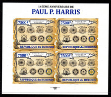 BURUNDI - 2013 PAUL HARRIS ROTARY ANNIVERSARY 7500F SHEETLET OF 4 IMPERF FINE MNH ** - Rotary, Lions Club