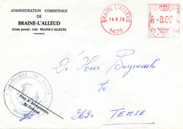 1978 Enveloppe Adm. Communale De BRAINE L'ALLEUD 1420 Naar Temse - Gefr. 8 Fr Rode Machine Stempel + Police Stempel - 1960-79