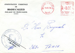1978 Enveloppe Adm. Communale De BRAINE L'ALLEUD 1420 Naar Temse - Gefr. 8 Fr Rode Machine Stempel + Police Stempel - 1960-1979