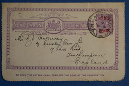 AK5 NEW ZEALAND BELLE CARTE DOUBLE   1901 DUNEDIN  POUR SOUTHAMPTON  ENGLAND++++SURCHARGE ROUGE + AFFRANCH.PLAISANT - Cartas & Documentos