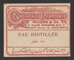 Egypt - RARE - Vintage Label - ( Nadson's Pharmacy - Eau Distillee ) - Covers & Documents