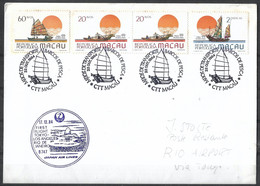 Macau Macao – 1984 Traditional Boats FDC And First Flight Tokyo Los Angeles Rio De Janeiro - Usados