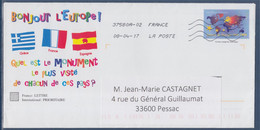 Entier Conseil De L'Europe Enveloppe Type Timbre 3233 Oblitéré 08.04.17 Illustration Bonjour L'Europe Drapeaux Et Carte - PAP : Sovrastampe Private