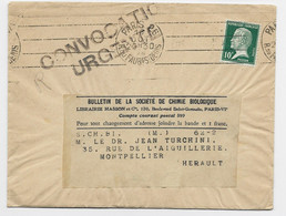 FRANCE PASTEUR 10C SEUL LETTRE CONVOCATION  URGENT PARIS 10 OCT 1924 AU TARIF - 1922-26 Pasteur