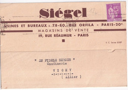 1935 - PERFORE / PERFIN ! S.H - PAIX Sur CARTE COMMERCIALE SIEGEL à PARIS - Other & Unclassified