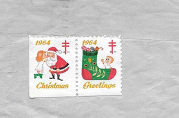 2 Vignettes CHRISTMAS GREETINGS 1964 Sur AEROGRAMME US POSTAGE AIR MAIL De NEW-YORK  14/12/1964  Pour NICE - 1961-80