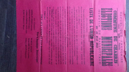36-CHABRIS-RARE AFFICHE ELECTIONS MUNICIPALES 12 MAI 1912- LISTE UNION REPUBLICAINE-GERMAIN PINON-POPLIN BONETAT-SARDON - Plakate