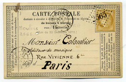 Carte Précurseur CPO /  T17 MOULIN SUR ALLIER + Losange GC 2565 / 1873/ TP Type Ceres - 1849-1876: Classic Period