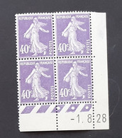 Semeuse 40 C. Violet 236 En Bloc De 4 Coin Daté - 1903-60 Semeuse A Righe