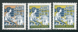 YUGOSLAVIA 1988 Postal Services Definitive 500 D. Both Colours And Perforations MNH / **.  Michel 2272, 2281A,C - Nuovi