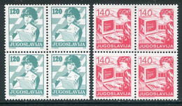 YUGOSLAVIA 1988 Postal Services Definitive 120, 140D. Blocks Of 4 MNH / **.  Michel 2288-89 - Ongebruikt