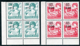 YUGOSLAVIA 1988 Surcharges 170, 220 D. Blocks Of 4 MNH / **.  Michel 2316-17 - Ongebruikt