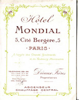 PARIS.PUB.HOTEL MONDIAL 5 CITE BERGERE.DECAUX FRERES PROPRIETAIRES. - Non Classés