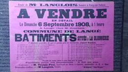 36-VICQ SUR NAHON-RARE AFFICHE VENDRE 1908-A LANGE CHEZ M. JOURDAIN-LA DIJONNERIE-BEAUDOIN-TOUTAIN -DESMOULINS GUILLON - Afiches