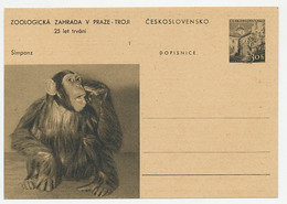 Postal Stationery Czechoslovakia 1956 Monkey - Chimpanzee - Zoo Prague - Non Classificati