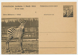 Postal Stationery Czechoslovakia 1956 Zebra - Zoo Prague - Non Classés
