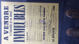 41- SELLES SUR CHER-RARE AFFICHE VENTE IMMEUBLE RUE PORTE GROSSET RUE MIZERAY-LA COLINIERE-FONTGUENAUD-LA VERNELLE-1909 - Plakate