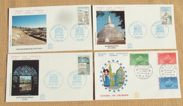 075, France 1985 - FDC Enveloppe 1er Jour - 4 Enveloppes UNESCO, Conseil De L'Europe - 1980-1989