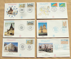 025, France 1990 - FDC Enveloppe 1er Jour - 6 Enveloppes Europa, UNESCO, Conseil De L'Europe - 1990-1999