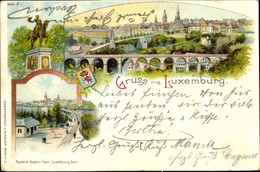 Blason Lithographie Luxemburg Luxembourg, Reiterstandbild Wilhelm II., Passerelle - Other
