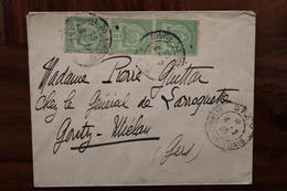 France 1905 SFAX Régence De Tunis Mielan Gers General Larroquette Tunisie Cover Colonie Bande Triple - Storia Postale