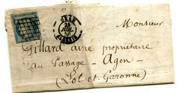 ALGERIE De ORAN LAC Abimée Pour AGEN Avec N°4 Oblitéré Grille Et Dateur Type 15 Du 25/07/1850 - 1849-1876: Classic Period