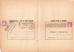 Taxe 37 Et Paix 283  Sur Avis De Colis Postal De Chalon-sur-Saône à La Cerlangue, Obl. Lillebonne (1936) - 1859-1955 Covers & Documents