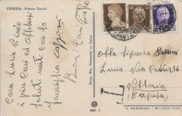 LUOGOTENENZA - CARTOLINA POSTALE MISTA REGNO FASCI -SENZA FASCI E SOVRASTAMPA P.M. DA VENEZIA A RAGUSA 13/06/1945 -  A25 - Poststempel
