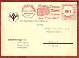 Besuchsanzeige, Karte, Absenderfreistempel, Toepfer-Bonbon, Nach Calw 1950 (6202) - Brieven En Documenten