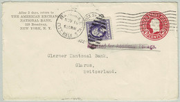 Vereinigte Staaten / USA 1922, Ganzsachen-Brief Exchance National Bank New York City Hall - Glarus (Schweiz) - 1921-40