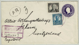 Vereinigte Staaten / USA 1938, Eingeschriebener Ganzsachen-Brief New York - Glarus (Schweiz), Gegen Rückschein A.R. - 1921-40