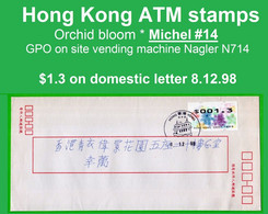 Hong Kong China ATM Stamps, 1998, Orchid Bloom Bauhinia, $1.30 On GPO Letter 8.12.98, Nagler N714, Frama Hongkong - Automatenmarken