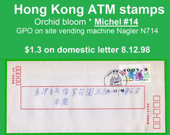 Hong Kong China ATM Stamps, 1998, Orchid Bloom Bauhinia, $1.30 On GPO Letter 8.12.98, Nagler N714, Frama Hongkong - Automaten