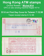 Hong Kong China ATM Stamps, 1998, Orchid Bloom Bauhinia, $1.60 On GPO FDC 7.12.98 To Taiwan, Nagler N714, Frama Hongkong - Distributeurs