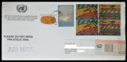165.UNITED NATIONS 2008 USED AIRMAIL REGISTERED HARD COVER TO INDIA WITH HOLOGRAM STAMPS , OLYMPICS. - Briefe U. Dokumente