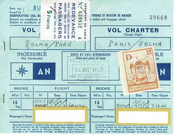 Billet D'avion Vol Charter PARIS  - PALMA . Année 1963 . - 1950 - ...