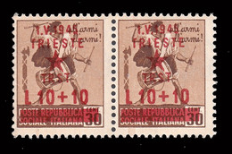 Occupazione Jugoslava: TRIESTE - Monumenti Distrutti Lire 10 + Lire 10 Su 30 C. Bruno (Filigr. N° 13) - 1945 - Yugoslavian Occ.: Trieste