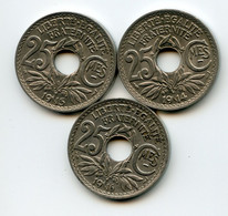Lot, 3 X 25 Centimes Soulignée. 1914. 1915. 1916. Lindauer  /421 - F. 25 Centimes