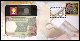 India 2020 13th October Philately Day 10p Coin, Re 1 BankNote, 1 Yoga Stamp Special Cover  (**) Inde Indien - Cartas & Documentos