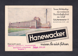 Nordhausen A. Harz Carte Publicitaire Hanewacker Kau Tabak Tabac à Macher Usine Représentant Peter Schmitt Schiltigheim - Nordhausen