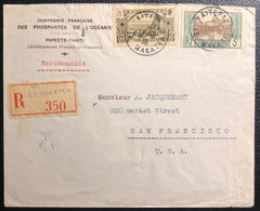 Océanie Lettre Recommandée 1938 TAHITI Ile De MAKATEA VAITEPAUA Tarif Interieur 3FR75 N°76 & 104 Pour USA Rare ! - Lettres & Documents