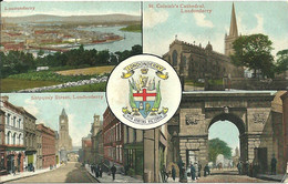 COLOURED MULTIVIEW - LONDONDERRY - ST COLBUMB'S CATHEDRAL - SHIPQUAY STREET - BISHON GATE - NORTHERN IRELAND - Londonderry