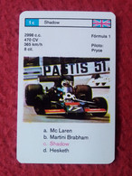 CROMO CARTA NAIPE MINICARTA CARD O SIMIL F1 FORMULA 1 RACE CARS CARRERAS AUTOS SHADOW PILOTO PRYCE UNITED KINGDOM COCHE - Automobile - F1