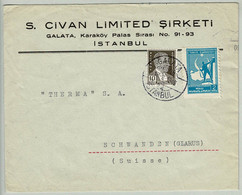 Türkei / Türkiye 1942, Brief Galata Istanbul - Schwanden (Schweiz) - Lettres & Documents