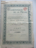 Charbonnages De La Meuse - Villers Le Bouillet - Part Sans Désignation De Valeur - Capital 6 000 Parts  - 1914 - Mines