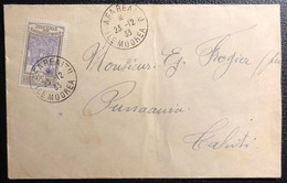 Océanie Lettre 12/1933 TAHITI AFAREAITU Ile MOOREA Tarif 50c Interieur N°55 Pour PUNAAUIA + Transit Daguin Papeete TTB - Brieven En Documenten